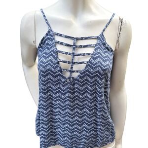Ardene Cami Tank Top Reversible Blue Chevron Print Boho Lightweight Festival S